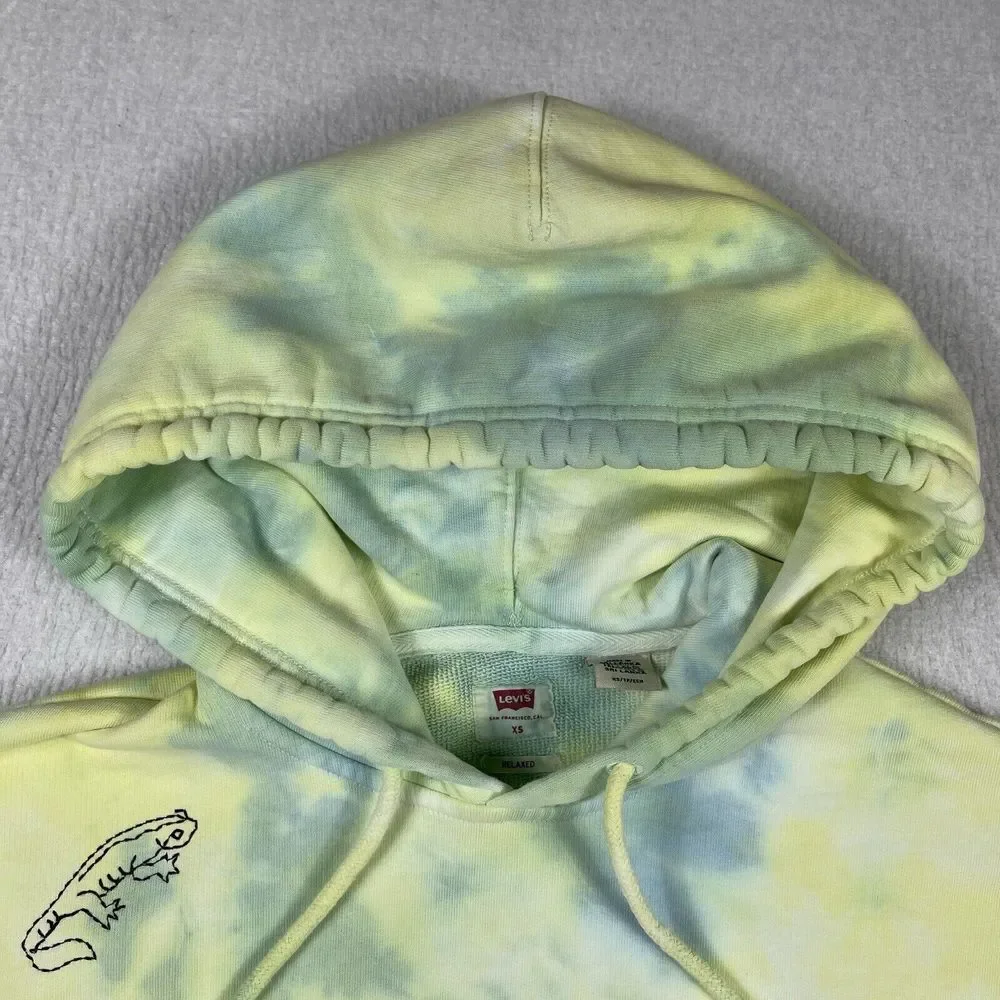 Levi's Hoodie Mens XS Yellow Blue‎ Tie Dye Frog Lizard Relaxed Pullover 38479